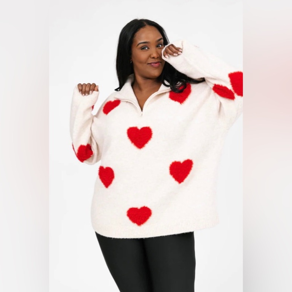 SMASH+TESS - GALENTINE'S SWEATER in Light Oatmeal/Red Sz 3XS/2XS